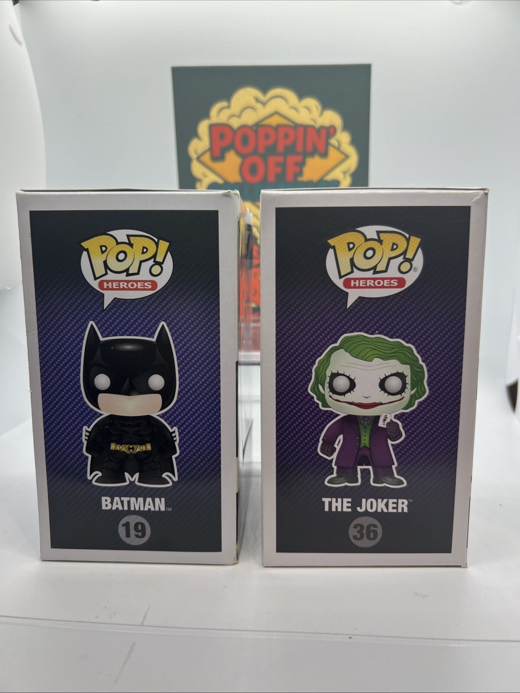 *Rare* Dark Knight Trilogy: Batman #19 & The Joker #36 Funko Pops Boxes Not Mint