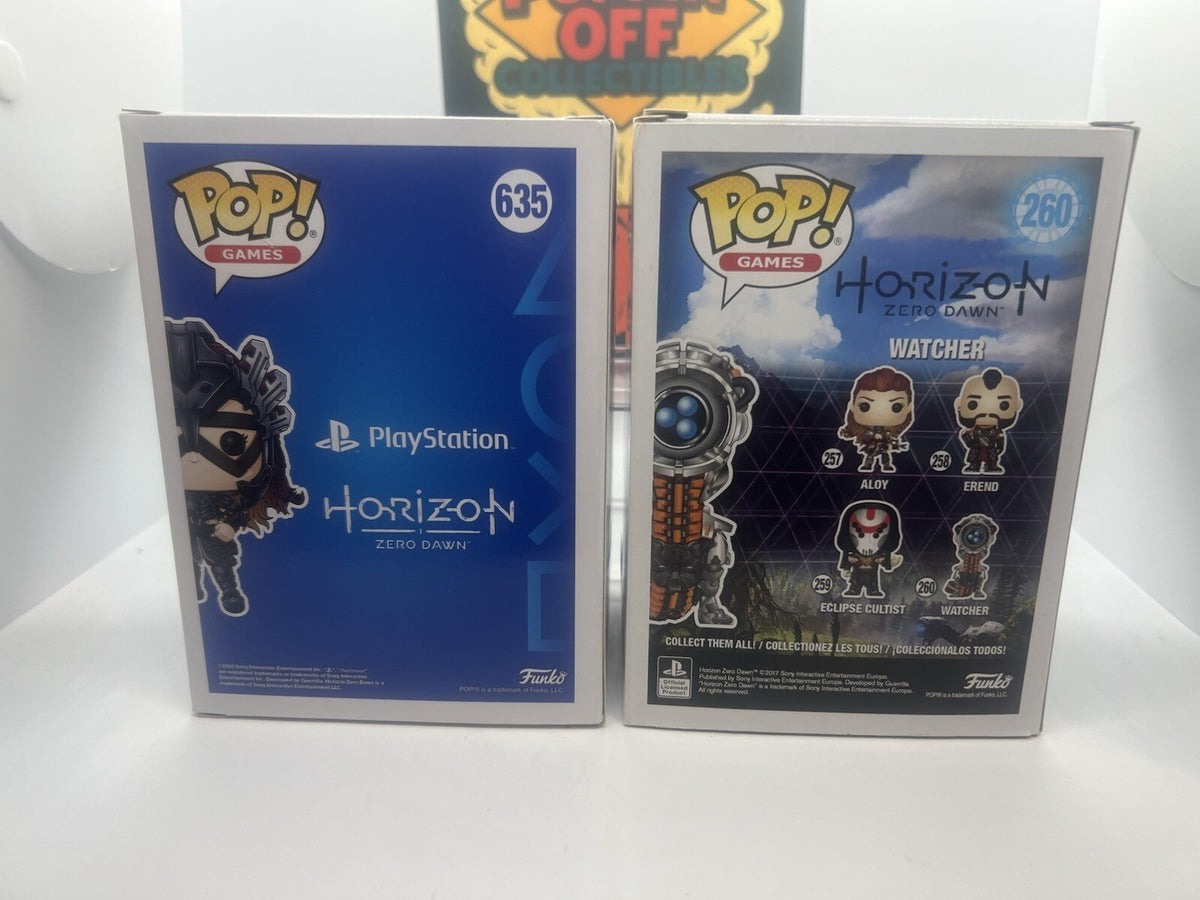 *Rare* Horizon Zero Dawn: Aloy(w/Stalwart Armor) #635 & Watcher #260 Funko Pops