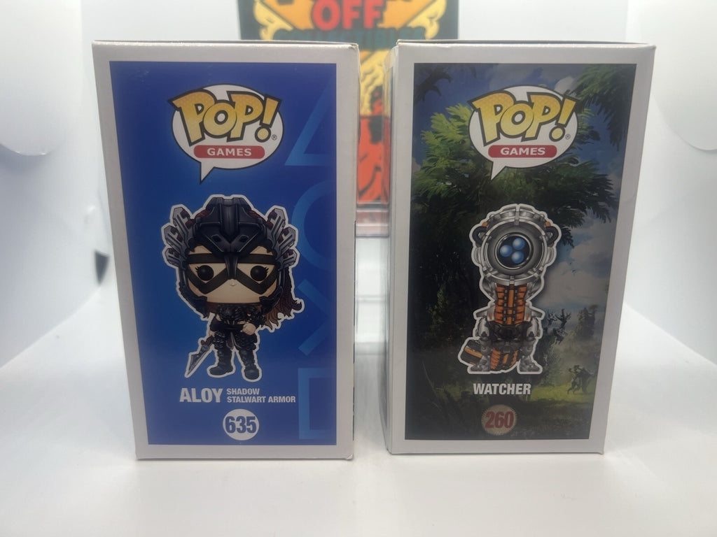 *Rare* Horizon Zero Dawn: Aloy(w/Stalwart Armor) #635 & Watcher #260 Funko Pops