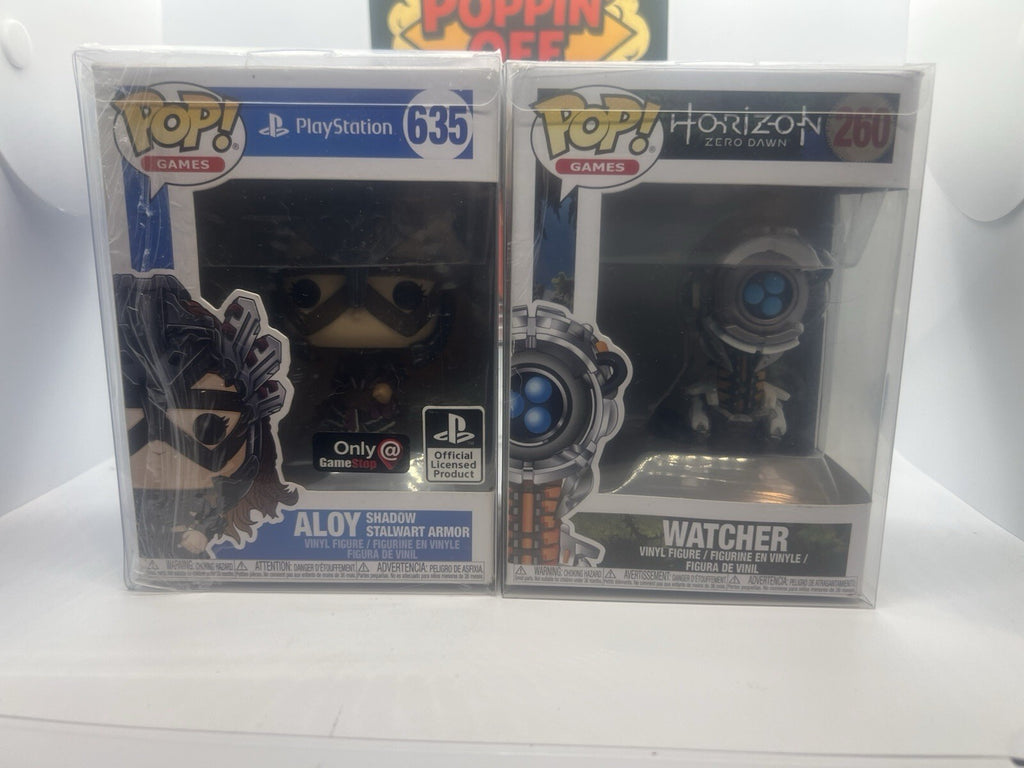 *Rare* Horizon Zero Dawn: Aloy(w/Stalwart Armor) #635 & Watcher #260 Funko Pops