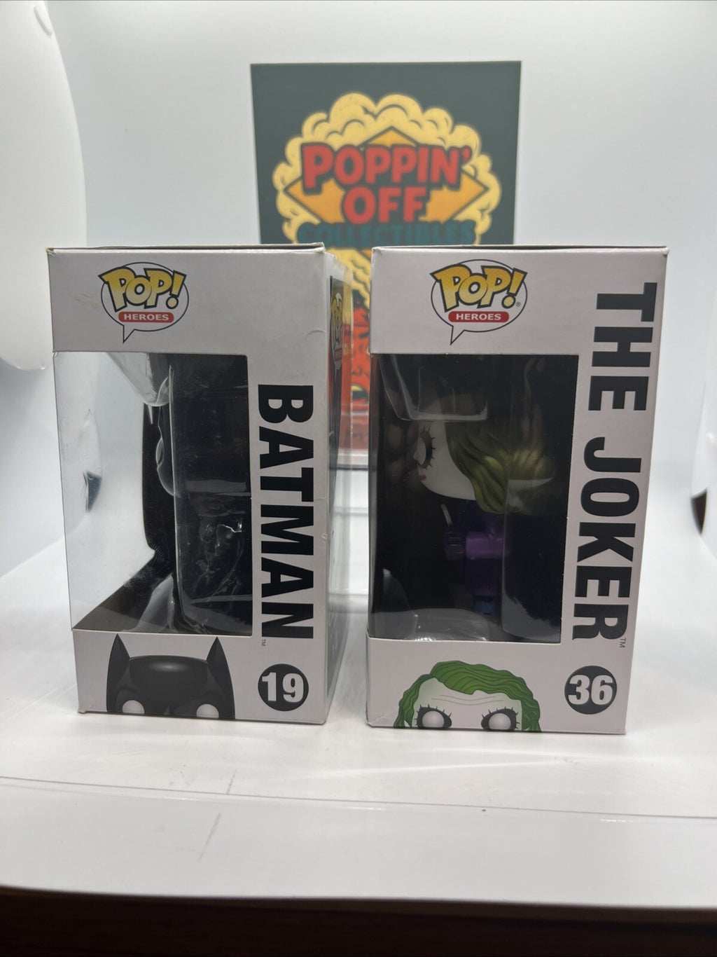 *Rare* Dark Knight Trilogy: Batman #19 & The Joker #36 Funko Pops Boxes Not Mint