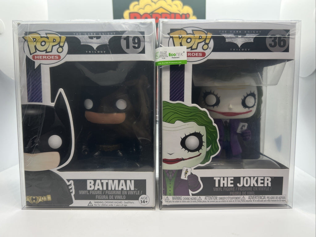 *Rare* Dark Knight Trilogy: Batman #19 & The Joker #36 Funko Pops Boxes Not Mint