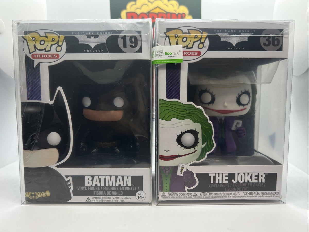 *Rare* Dark Knight Trilogy: Batman #19 & The Joker #36 Funko Pops Boxes Not Mint